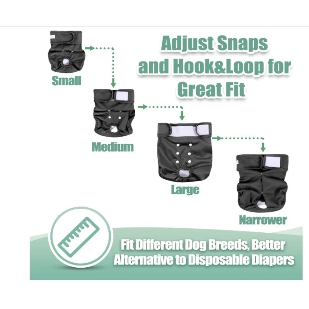 3pc Wegreeco Reusable‎ Female Dog Diapers Sz Medium Heat Period Black Solid Pee